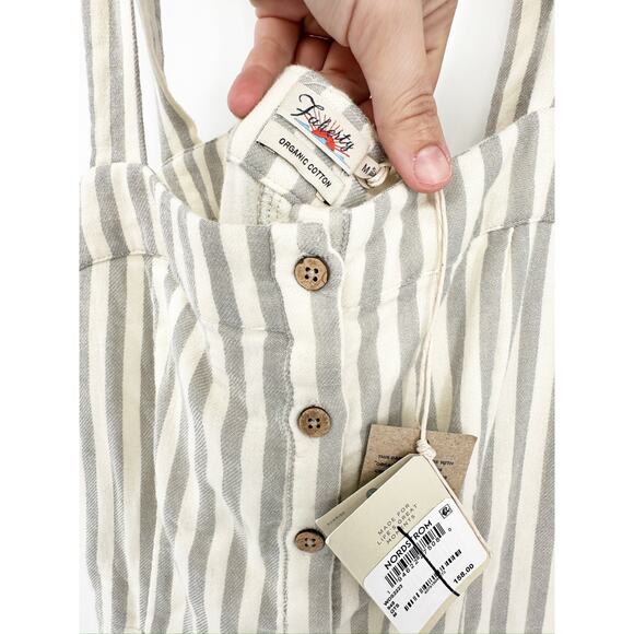 Faherty Tie Strap Organic Cotton Gray Stripe Button Front Midi Dress Size M NWT - Picture 4 of 5